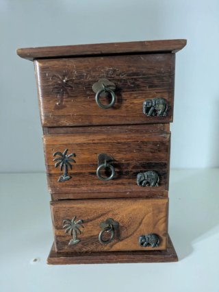 Joyero Madera Pequeño Elefantes Palmeras