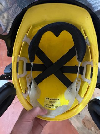 Casco seguridad amarillo con pantalla y orejeras