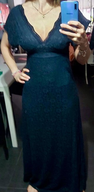 Vestido azul de encaje de fiesta