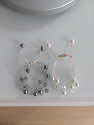 2 Pulseras organza perlas y cristal Vintage