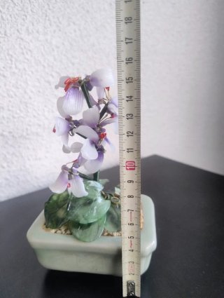 Decoración Bonsái Flores Cristal y Cerámica