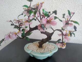 Decoración Bonsái Flores Cristal y Cerámica