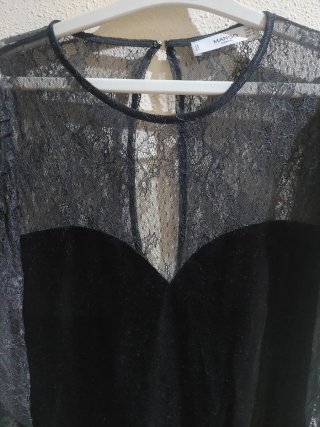 Vestido Mango Negro Terciopelo y Encaje