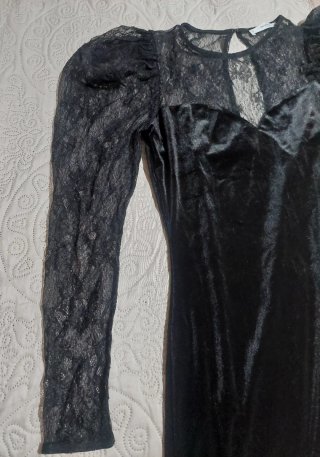 Vestido Mango Negro Terciopelo y Encaje