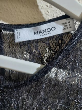 Vestido Mango Negro Terciopelo y Encaje
