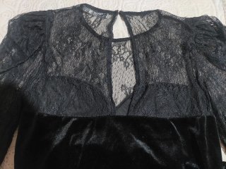Vestido Mango Negro Terciopelo y Encaje