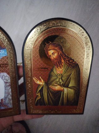 Retablo religioso ruso madera santos rudos antiguo