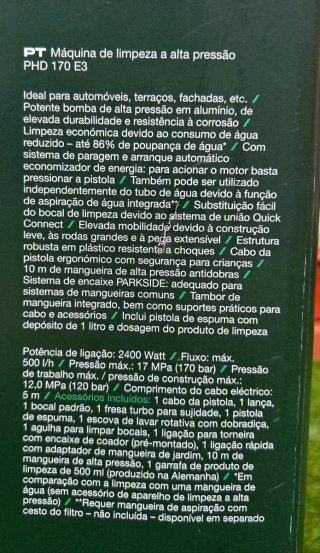 Máquina de Pressão Parkside 170bar - Nova