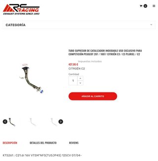 Supresor RC Racing inox Citroën C2 VTS