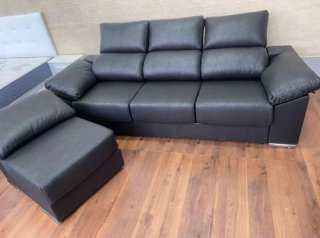 Sofá 3 plazas + Puf Negro Polipiel