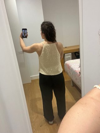 Top lentejuelas halter beige