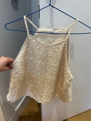 Top lentejuelas halter beige