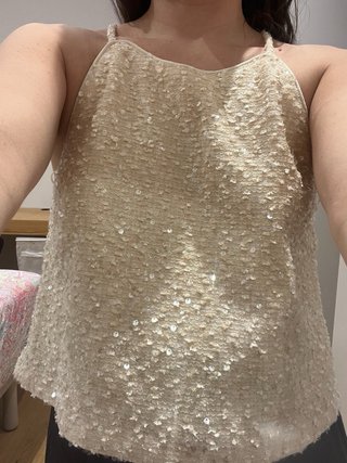 Top lentejuelas halter beige
