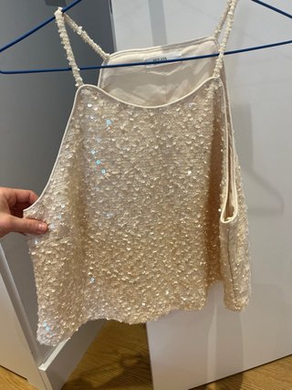 Top lentejuelas halter beige