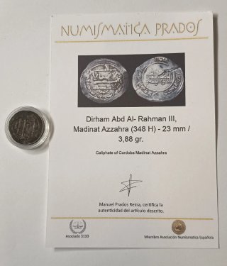 Dírham Plata Al-Ándalus 959 d.C. + Certificado