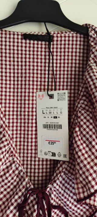 Blusa Zara cuadros volantes lazo talla L