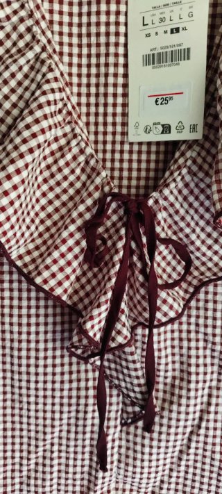 Blusa Zara cuadros volantes lazo talla L