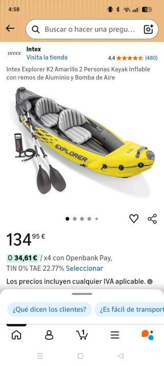 Kayak Intex Explorer K2 Amarillo para 2 personas