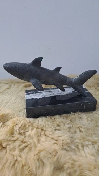 Escultura Tiburón Bronce Base Mármol