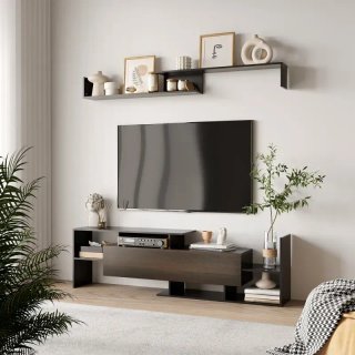Mueble TV negro y madera