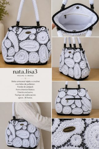 Bolso Crochet Nata.lisa3 Blanco y Negro