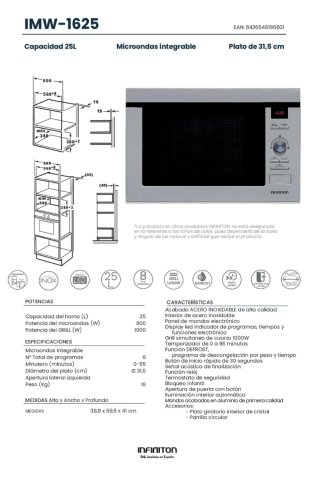 Microondas Encastrado Infiniton IMN1600