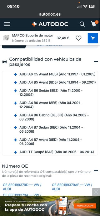 Soporte Motor MAPCO 36216 Izquierdo Audi