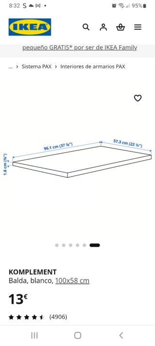 2 Baldas Armario Blanco Ikea 100x58cm