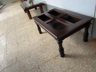 Mesa centro elevable madera y cristal