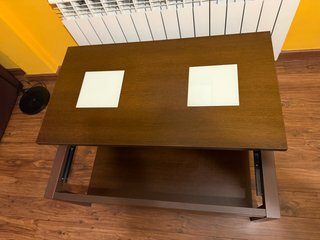 Mesa centro elevable madera y cristal