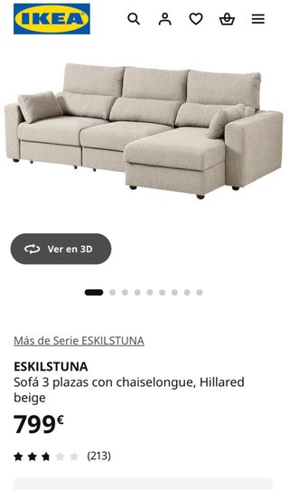 Sofá 3 plazas con chaise longue Ikea
