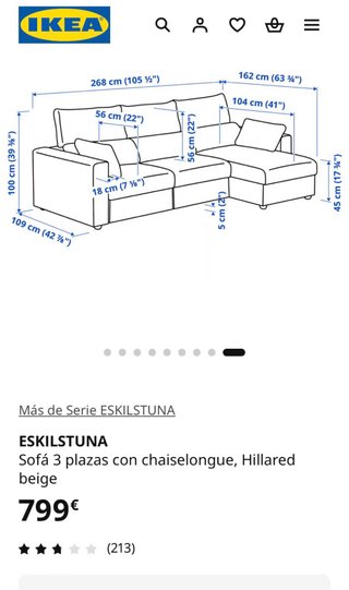 Sofá 3 plazas con chaise longue Ikea