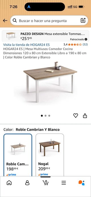 Mesa comedor extensible madera y metal