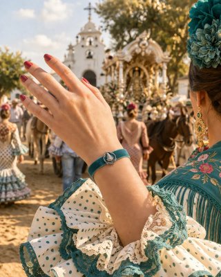 Pulsera Virgen del Rocío Terciopelo Rosa