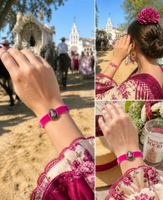 Pulsera Virgen del Rocío Terciopelo Rosa