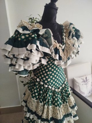 Vestido Rociero Verde Lunares Talla S.