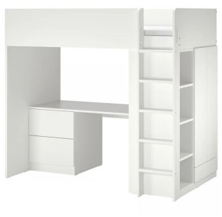 Cama alta IKEA SMÅSTAD con escritorio y armario