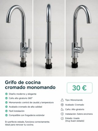 Rubinetto da Cucina Cromato Monocomando Girevole 360º