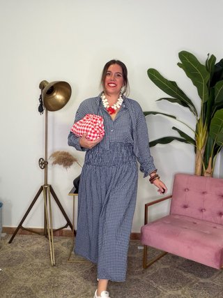 Bolso de mano cuadros Vichy rojo y blanco