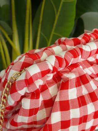 Bolso de mano cuadros Vichy rojo y blanco