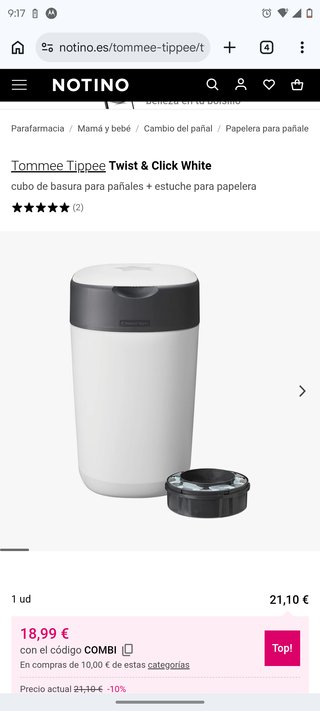Cubo Tommee Tippee Twist & Click Blanco