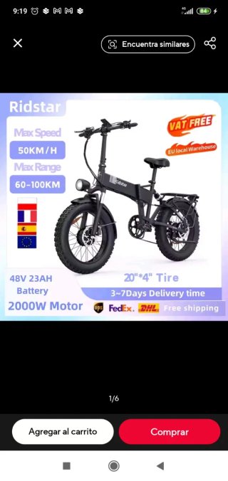 Bicicleta Eléctrica Ridstar H2PRO