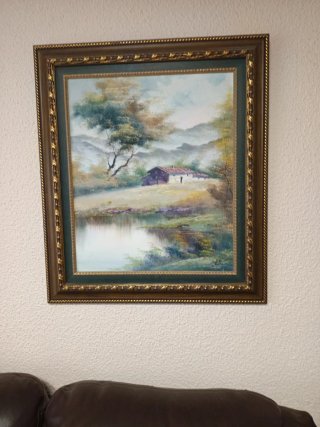 Cuadro al óleo de paisaje montañoso