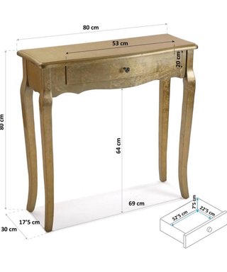 Mesa recibidor dorada con cajón