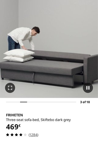 Sofá Cama IKEA 3 Plazas Gris