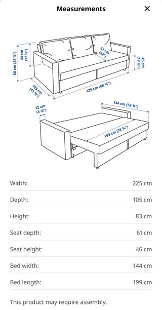 Sofá Cama IKEA 3 Plazas Gris