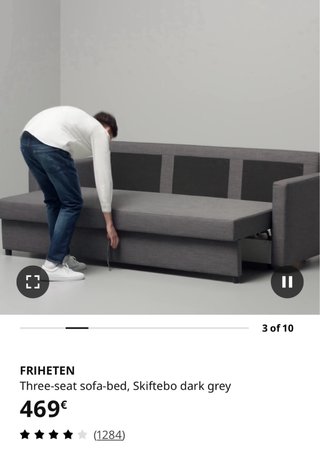 Sofá Cama IKEA 3 Plazas Gris