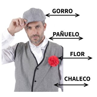 Chulapo Talla S: Chaleco, Gorro, Pañuelo y Flor