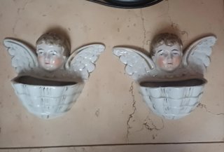 Coppia acquasantiere angelo ceramica