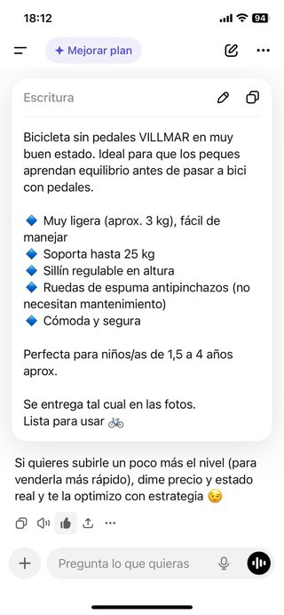 Bicicleta sin pedales azul